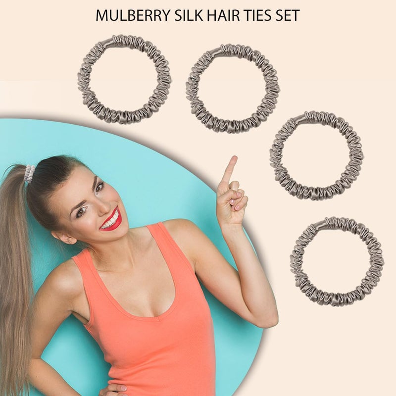 SEMRUE 22 Momme 100% Pure Mulberry Silk Scrunchies (4 PCS) - Small Hair Elastics and Ties for Women, Sleep Hair Care, No Damage, Apricot - Image 3
